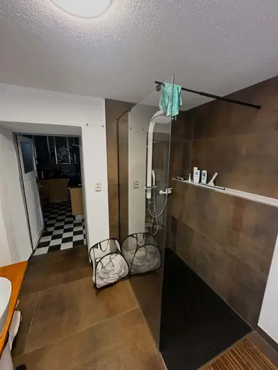 Himmelsscheibe shower area with glass partition