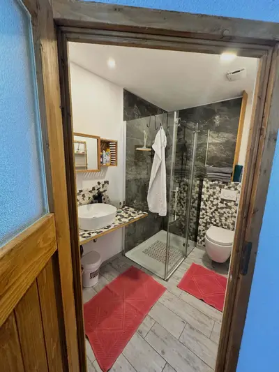 Unstruttal bathroom with shower and washbasin